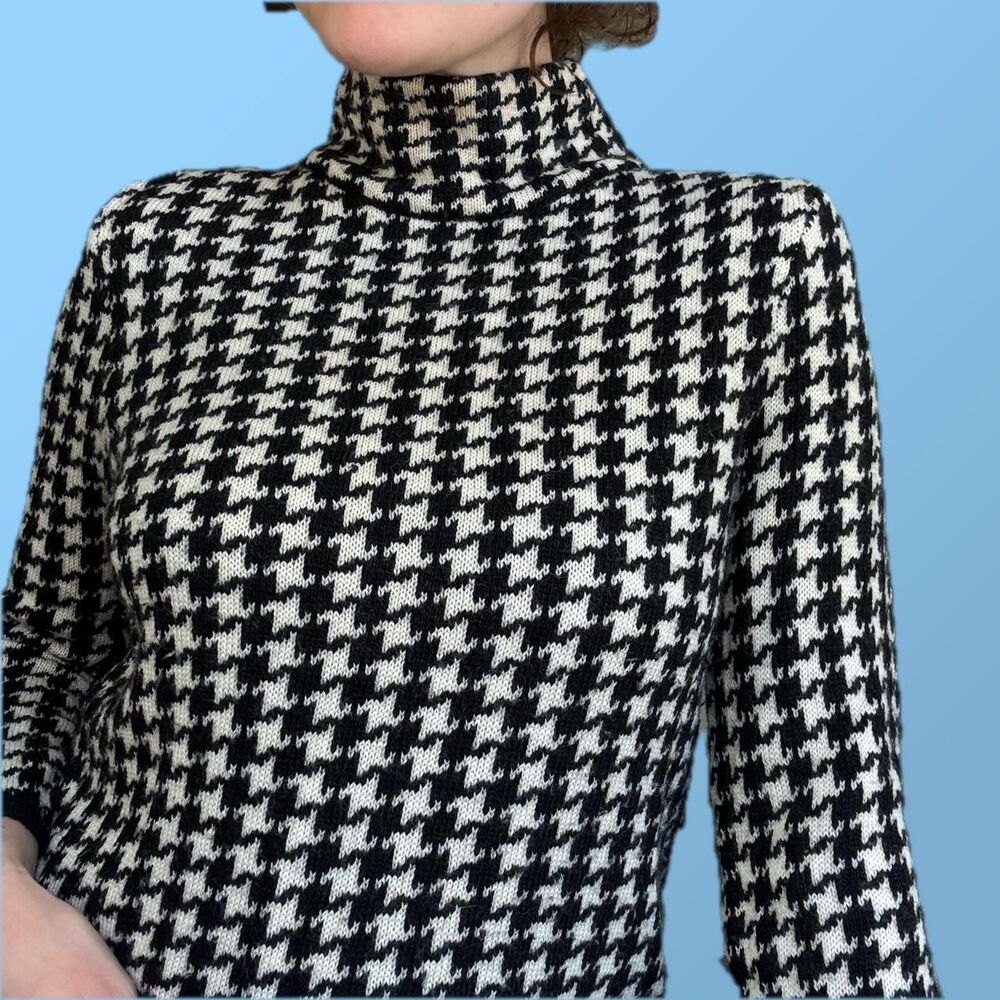 Vintage Lauren Ralph Lauren Houndstooth Mock Neck Sweater | Merino Wool Blend | - Picture 4 of 7